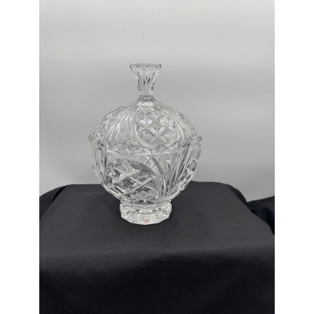 Vintage Meridian Crystal Clear Lead Crystal 8” Candy Box Bowl Dish With Lid